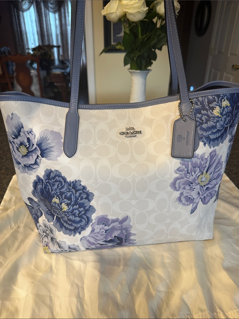 Coach Kaffe Canvas Tote with Lavender Floral Print 5698 - Picture 1 of 13